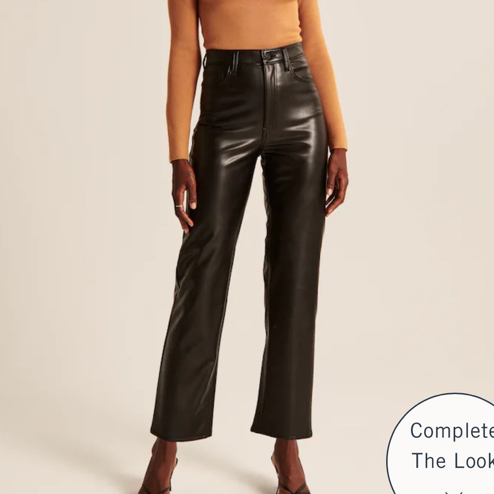 A&F Ankle Straight High Rise Faux Leather Pants